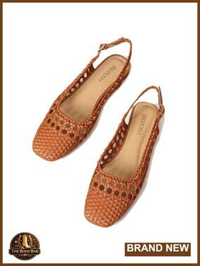 Woven Slingback Flats Square Toe Braided Sandals Comfortable Summer Shoes